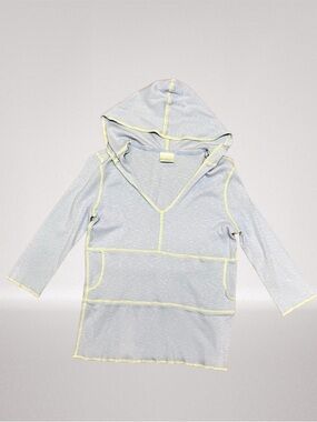 Clarity Girls Small Hooded Tunic Top Light Blue Yellow Contrast Stitching